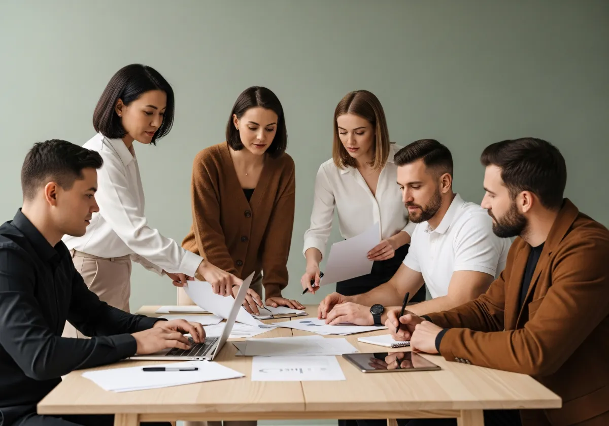 Equipo revisando datos de mercado en reunión